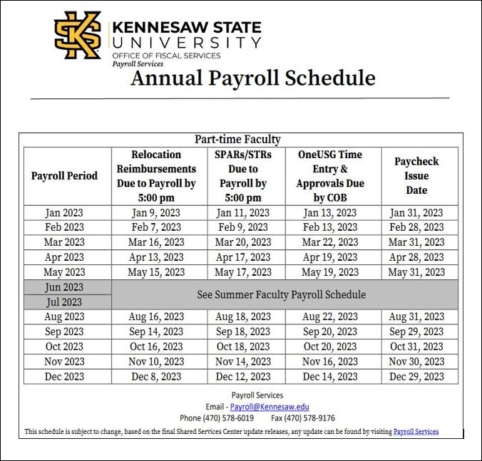 KSU Payroll Calendar Fall 2023